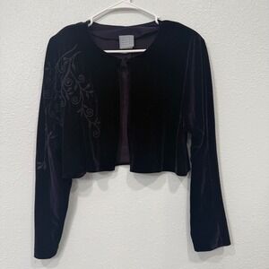 Rabbit Design Vintage Purple Velvet Beaded Cropped Bolero Jacket 14P Made in USA